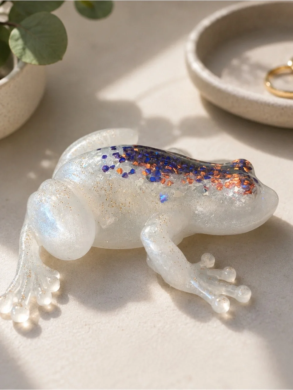 Clear Resin Frog Accent with Purple and Copper Inlay - Reptile Habitat Decor